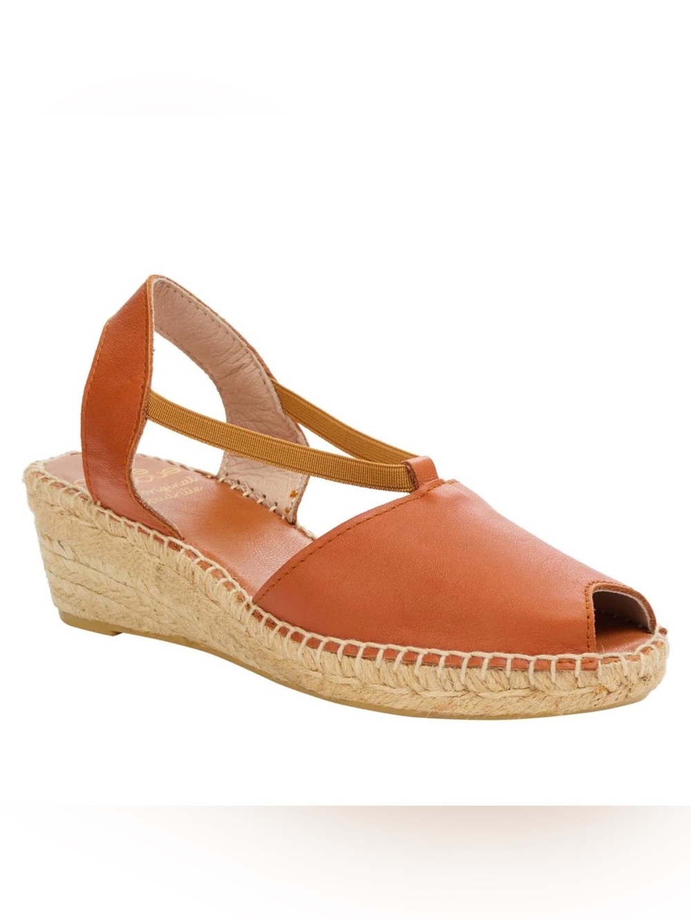 NWOT Andre Assous 10 Leather Espadrille Wedge Slingback Sandal Cognac Spanish